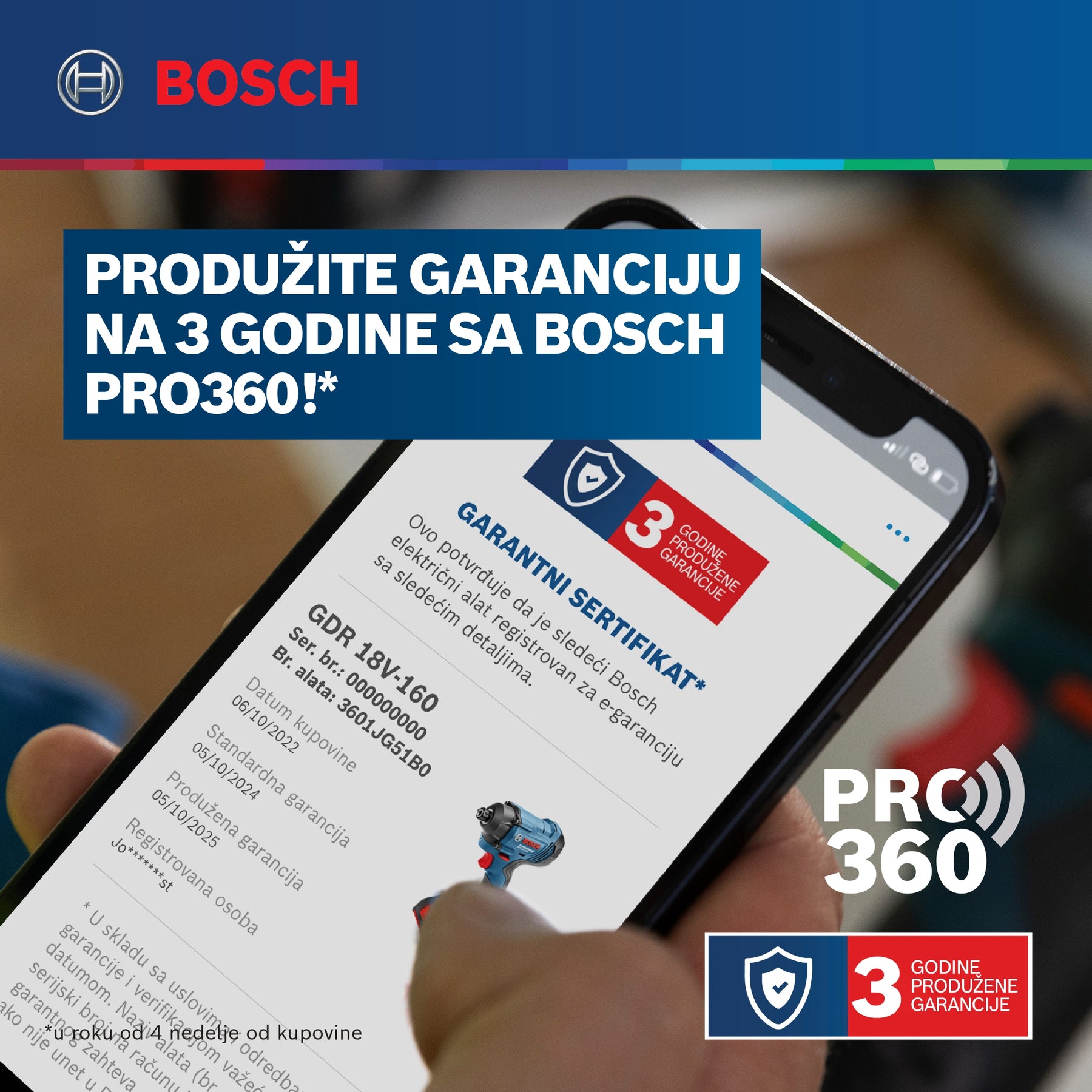 Bosch garancije 3 godine za Bosch plavi alat - Samo u 3 koraka