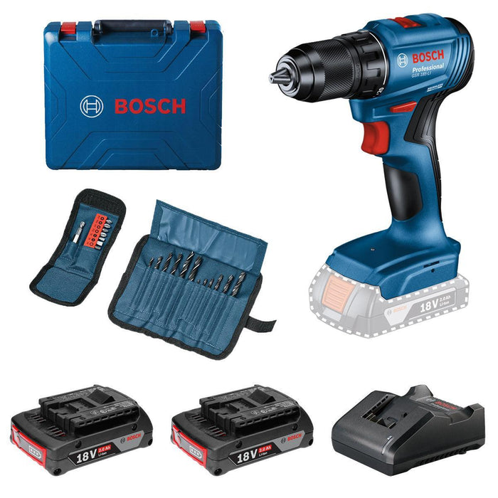 BOSCH Profesionalni set: Akumulatorska vibraciona bušilica/odvrtač GSR 185-LI + 2 x 2,0 Ah akumulatora+ 23-delni set dodatnog pribora u koferu - (0615990N25)-SBT Alati Beograd