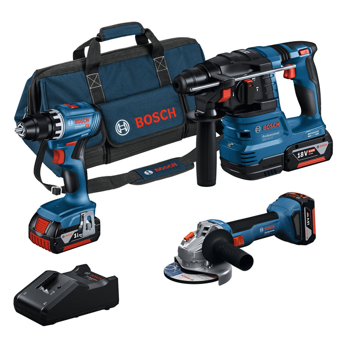 BOSCH Komplet od 3 alata od 18 V: GSR+GWS+GBH+3x4,0 Ah+GAL 18V-40 - Combi komplet 18VKit:GSR+GWS+GBH+3x4.0Ah (0615A5007L)-SBT Alati Beograd