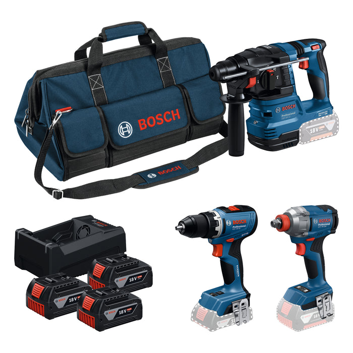 BOSCH Komplet od 3 alata od 18 V: GSR + GDX + GBH + 3x5,0 Ah + GAL 12V/18V-80 - Combi komplet 18V GSR+GDX+GBH+3x5.0Ah+GA (0615A50093)-SBT Alati Beograd