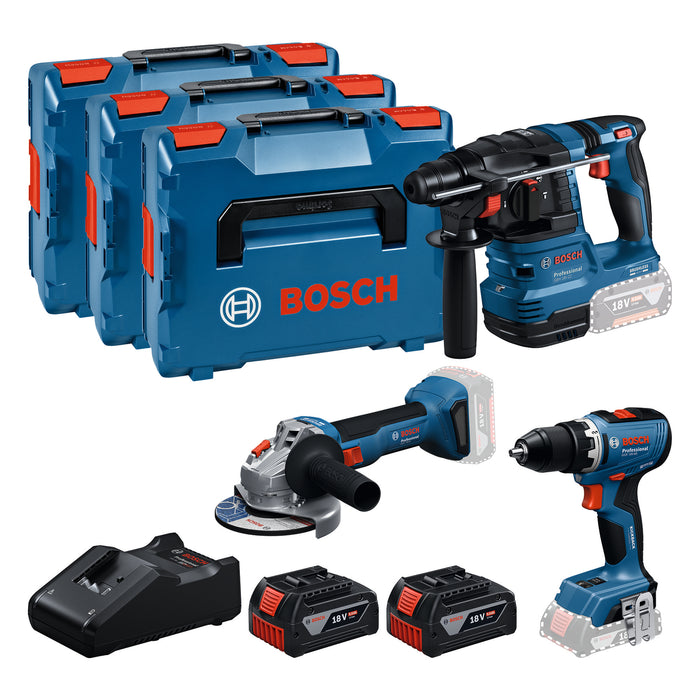 BOSCH Komplet od 3 alata od 18 V: GSR + GBH + GWS + 2x GBA 5.0 Ah + GAL 18V-40 - Combi komplet 18V GSR+GBH+GWS+2X5.0Ah+GA (0615A5009G)-SBT Alati Beograd