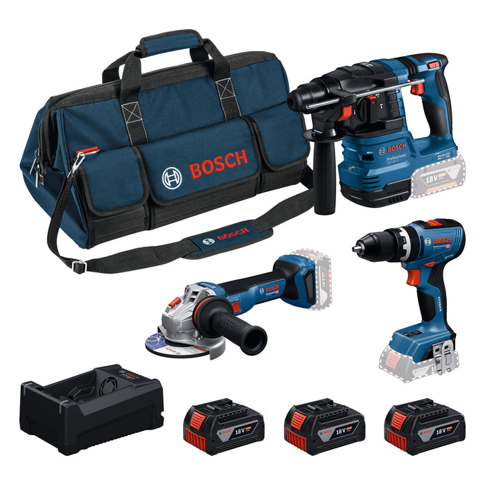 BOSCH Komplet od 3 alata od 18 V: GSB + GWS + GBH + 3x GBA 5.0 Ah + GAL 12V/18V-80 - Combi komplet 18V GSB+GWS+GBH+3x5.0Ah+GA (0615A500AH)-SBT Alati Beograd