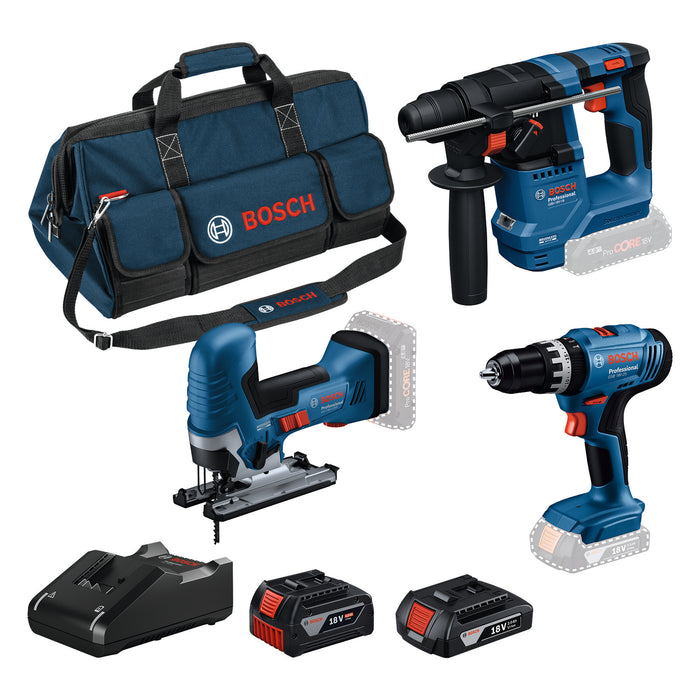 BOSCH Komplet od 3 alata od 18 V: GSB + GST + GBH + 2x GBA 18V (1x 2.0Ah + 1x 4.0Ah) + GAL - Combi komplet 18V GSB+GST+GBH+1x2Ah+1x4A (0615A500BL)-SBT Alati Beograd
