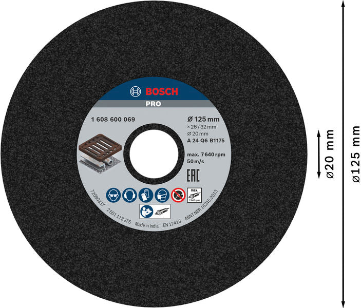 BOSCH PRO Metal brusno tocilo, 125×26×20 mm, G24 - Brusna ploča za ravnu brusilicu125,20,24 (1608600069)-SBT Alati Beograd