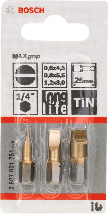 Bosch 3-delni set bitova odvrtača Max Grip (S) S 0,6x4,5; S 0,8x5,5; S 1,2x8,0; 25 mm (2607001751)