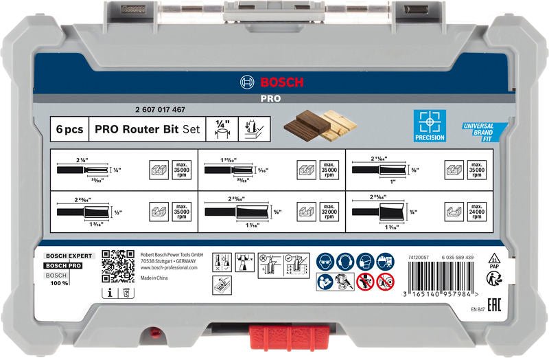 BOSCH Set PRO ravnih glodala, prihvat 1/4″, 6 delova - Set glodala 6 kom Straight 1/4" prihvat (2607017467)-SBT Alati Beograd