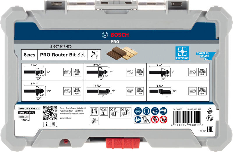 BOSCH Set PRO glodala za obaranje ivica, prihvat 1/4″, 6 delova - Set glodala 6 kom Trim&Edging 1/4" prih. (2607017470)-SBT Alati Beograd