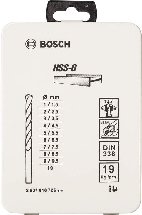 Bosch 19-delni set burgija za metal HSS-G, DIN 338, 135°, u metalnoj kutiji 1-10 mm, 135° - 2607018726