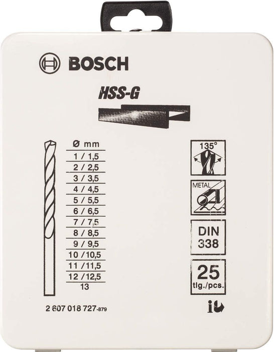 Bosch 25-delni set burgija za metal HSS-G, DIN 338, 135°, u metalnoj kutiji 1-13 mm, 135° - 2607018727