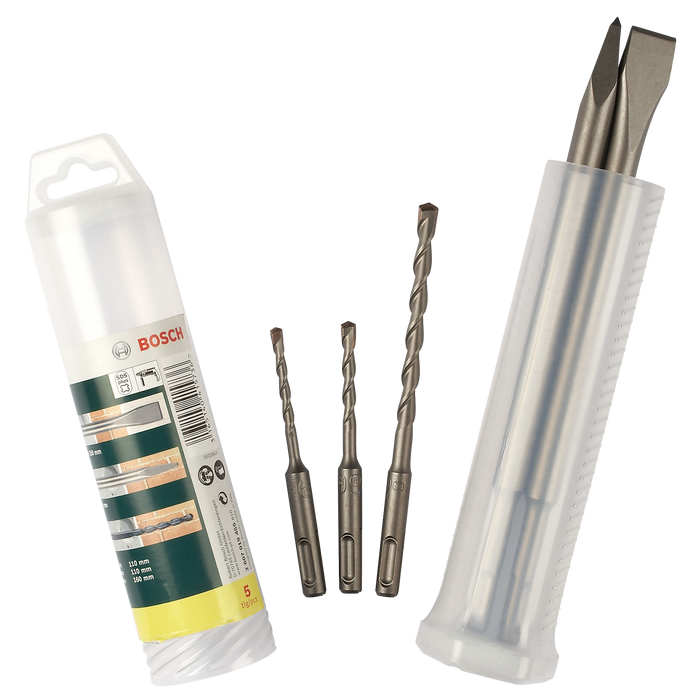 BOSCH Komplet SDS plus dleta i burgija za udarne bušilice, 5 delova - Mix set SDS plus dleta i burgija (2607019455)-SBT Alati Beograd