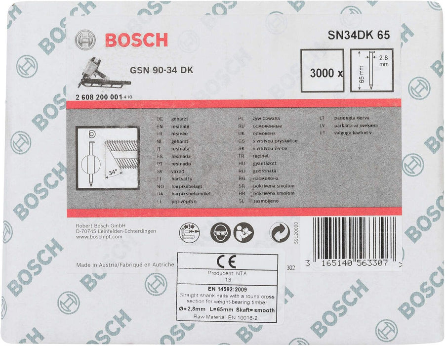 Bosch ekser sa prugama D–glava SN34DK 65 2,8 mm, 65 mm, čista, glatka - 2608200001