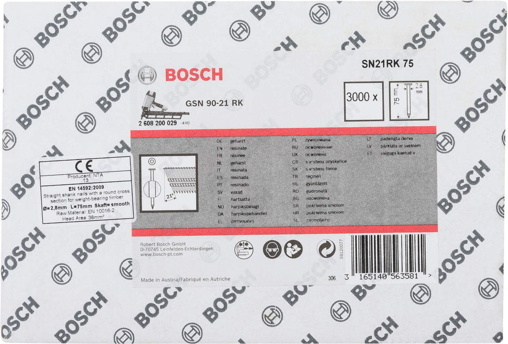 Bosch ekser sa prugama okrugla glava SN21RK 75 2,8 mm, 75 mm, čista, glatka - 2608200029