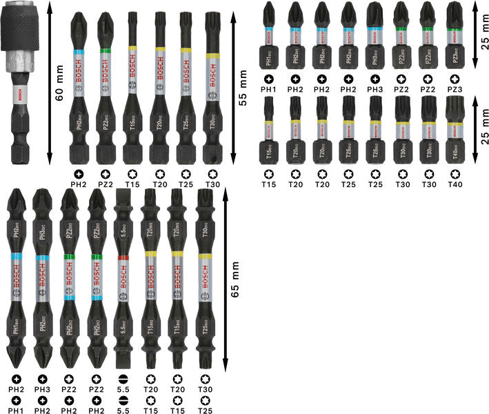 BOSCH PRO Impact set nastavaka za odvrtače, displej, 6×31 kom. - Komplet umetaka uvrtača PRO Impact Set (2608521U71)-SBT Alati Beograd