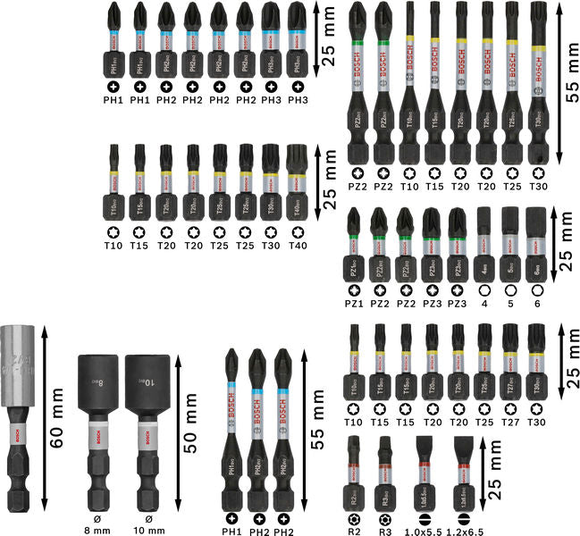 BOSCH PRO Impact set nastavaka za odvrtače, 50 kom. - Komplet umetaka uvrtača PRO Impact Set (2608521U89)-SBT Alati Beograd