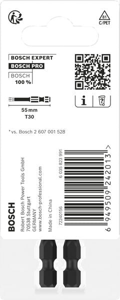 BOSCH PRO Torx Impact nastavak, T30, 55 mm, 2 kom. - Umetak uvrtača PRO T30 Impact (2608522532)-SBT Alati Beograd