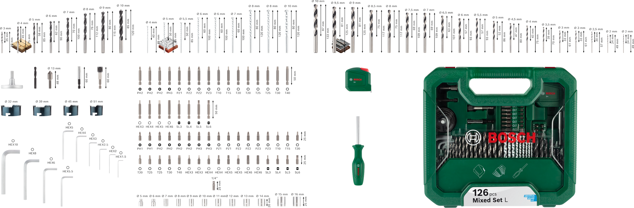 BOSCH Kombinovani set L, 126 kom. - Komplet pribora 126pc DIY Mix Set L (2608522568)-SBT Alati Beograd