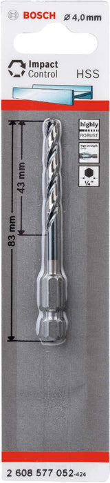 Bosch HSS spiralna burgija sa šestostranim prihvatom 4,0mm 4 x 43 x 83 mm pakovanje od 1 komada - 2608577052