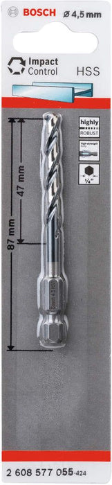 Bosch HSS spiralna burgija sa šestostranim prihvatom 4,5 mm 4.5 x 47 x 87 mm pakovanje od 1 komada - 2608577055