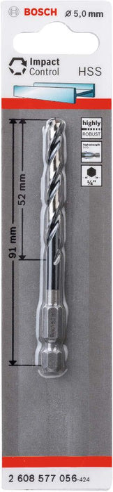 Bosch HSS spiralna burgija sa šestostranim prihvatom 5,0mm 5 x 52 x 91 mm pakovanje od 1 komada - 2608577056