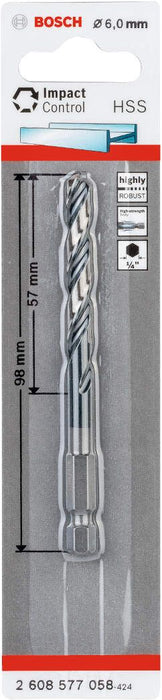 Bosch HSS spiralna burgija sa šestostranim prihvatom 6,0mm 6 x 57 x 98 mm pakovanje od 1 komada - 2608577058