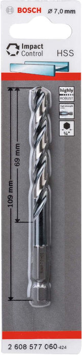Bosch HSS spiralna burgija sa šestostranim prihvatom 7,0mm 7 x 69 x 109 mm pakovanje od 1 komada - 2608577060