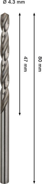 BOSCH PRO Metal HSS-G spiralna burgija, 4,3×47×80 mm - Spiralna burgija    PRO Metal HSS-G CYL (2608577642)