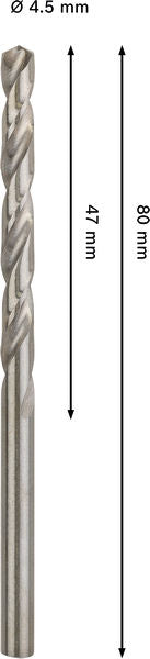 BOSCH PRO Metal HSS-G spiralna burgija, 4,5×47×80 mm - Spiralna burgija    PRO Metal HSS-G CYL (2608577643)