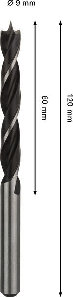 BOSCH PRO Wood spiralna burgija, 9×80×120 mm - (2608577712)-SBT Alati Beograd