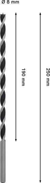 BOSCH PRO Wood spiralna burgija, 8×190×250 mm - (2608577722)-SBT Alati Beograd