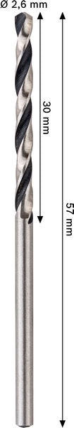 BOSCH Metal HSS spiralna burgija, 2,6×30×57 mm, CYL prihvat, 2 kom. - Spiralna burgija    HSS PointTeQ, 2.6mm (2608577834)
