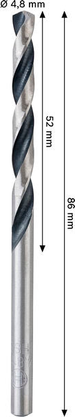 BOSCH Metal HSS spiralna burgija, 4,8×52×86 mm, CYL prihvat - Spiralna burgija HSS PointTeQ, 4.8mm (2608577841)-SBT Alati Beograd