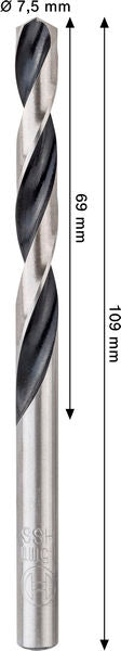 BOSCH Metal HSS spiralna burgija, 7,5×69×109 mm, CYL prihvat - Spiralna burgija HSS PointTeQ, 7.5mm (2608577847)-SBT Alati Beograd