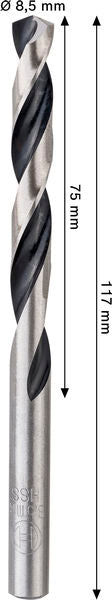BOSCH Metal HSS spiralna burgija, 8,5×75×117 mm, CYL prihvat - Spiralna burgija    HSS PointTeQ, 8.5mm (2608577849)
