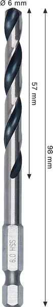 BOSCH Metal HSS spiralna burgija, 6×57×98 mm, HEX prihvat od 1/4 inča - Spiralna burgija    HSS PointTeQ, 6mm (2608577874)
