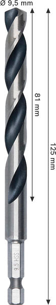 BOSCH Metal HSS spiralna burgija, 9,5×81×125 mm, HEX prihvat od 1/4 inča - Spiralna burgija    HSS PointTeQ, 9.5mm (2608577882)