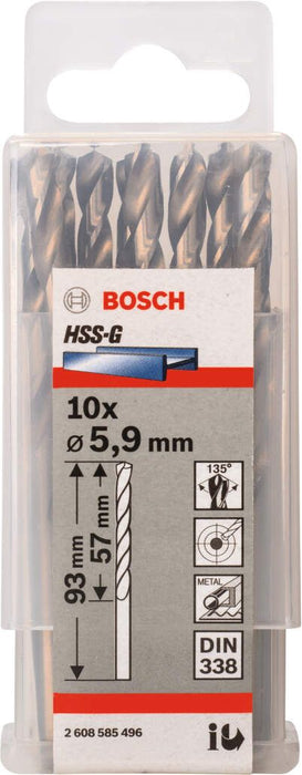 Bosch burgija za metal HSS-G, DIN 338 5,9 x 57 x 93 mm pakovanje od 10 komada - 2608585496