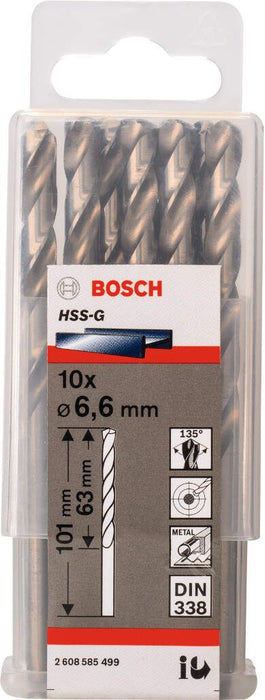 Bosch burgija za metal HSS-G, DIN 338 6,6 x 63 x 101 mm pakovanje od 10 komada - 2608585499
