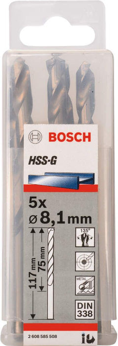 Bosch burgija za metal HSS-G, DIN 338 8,1 x 75 x 117 mm pakovanje od 5 komada - 2608585508