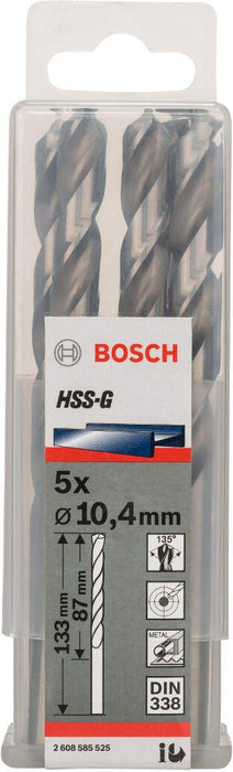 Bosch burgija za metal HSS-G, DIN 338 10,4 x 87 x 133 mm pakovanje od 5 komada - 2608585525