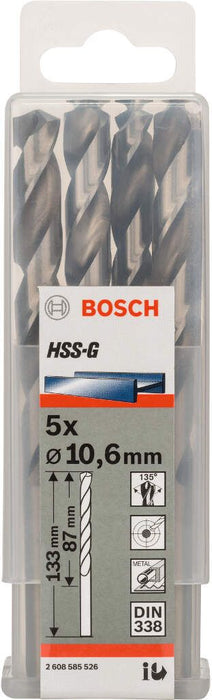 Bosch burgija za metal HSS-G, DIN 338 10,6 x 87 x 133 mm pakovanje od 5 komada - 2608585526