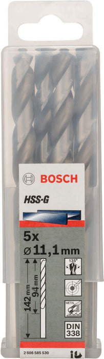 Bosch burgija za metal HSS-G, DIN 338 11,1 x 94 x 142 mm pakovanje od 5 komada - 2608585530
