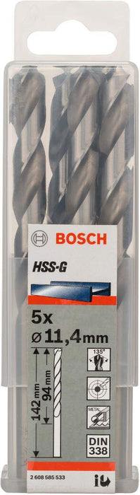 Bosch burgija za metal HSS-G, DIN 338 11,4 x 94 x 142 mm pakovanje od 5 komada - 2608585533