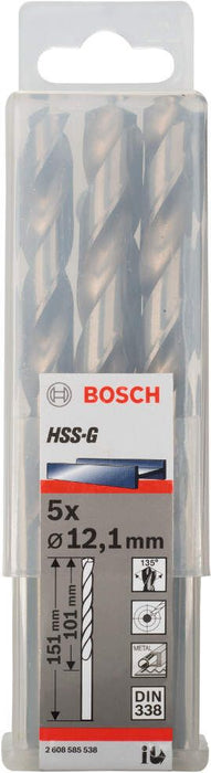 Bosch burgija za metal HSS-G, DIN 338 12,1 x 101 x 151 mm pakovanje od 5 komada - 2608585538