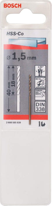 Bosch burgija za metal HSS-Co, DIN 338 1,5 x 18 x 40 mm pakovanje od 1 komada - 2608585839
