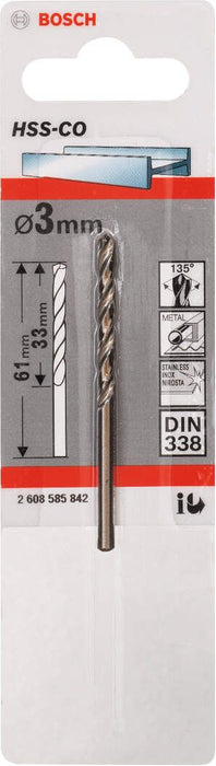 Bosch burgija za metal HSS-Co, DIN 338 3 x 33 x 61 mm pakovanje od 1 komada - 2608585842