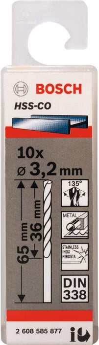 Bosch burgija za metal HSS-Co, DIN 338 3,2 x 36 x 65 mm pakovanje od 10 komada - 2608585877