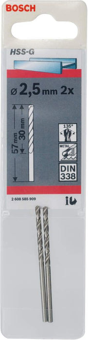 Bosch burgija za metal HSS-G, DIN 338 2,5 x 30 x 57 mm pakovanje od 2 komada - 2608585909