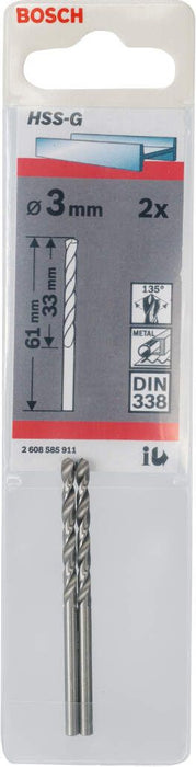 Bosch burgija za metal HSS-G, DIN 338 3 x 33 x 61 mm pakovanje od 2 komada - 2608585911