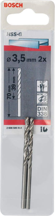 Bosch burgija za metal HSS-G, DIN 338 3,5 x 39 x 70 mm pakovanje od 2 komada - 2608585914