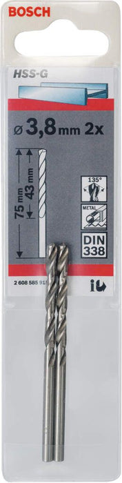 Bosch burgija za metal HSS-G, DIN 338 3,8 x 43 x 75 mm pakovanje od 2 komada - 2608585915